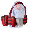 Side view of the North American Rescue PH2 Shooters Cut Rescue Task Force Vest Kit in EMS Red