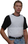 Man wearing a white Israel Catalog Level IIIA Ultra Light Concealed Bulletproof Vest over a black shirt