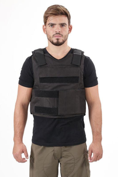 Model wearing the Israel Catalog Israel Catalog Level IIIA Bulletproof Vest Plate Carrier in Black