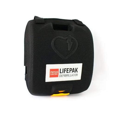 Cardio Partners Physio-Control LifePak CR Plus Carrying Case Physio-Control Black Color has a reflective, white patch, stitched on the top of the carrying case