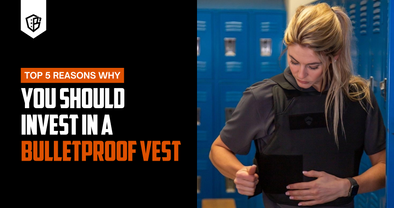 Woman putting on a bulletproof vest in a locker room