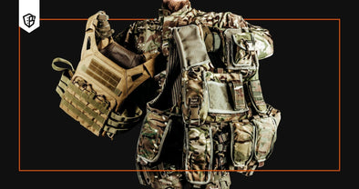Soldier holding 2 plate carriers