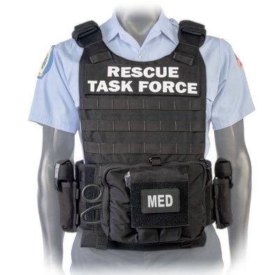 Mannequin wearing a North American Rescue PH3 (RTF) Rescue Task Force Vest Kits in Black