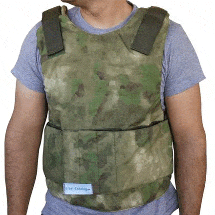 Model wearing Israel Catalog Level IIIA Thin and Lightweight Bulletproof Vest in Multicam