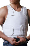 Model wearing the Israel Catalog Level IIIA SP1 Concealed Stab Proof and Bulletproof Vest in white