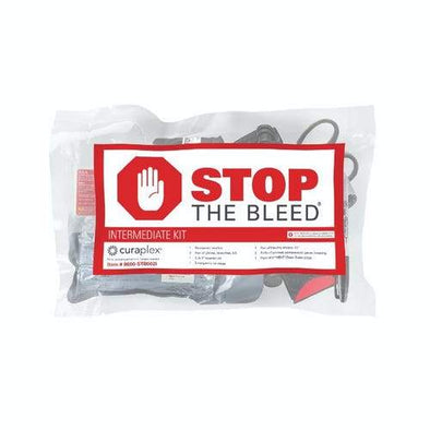 Cardio Partners Curaplex Stop the Bleed Intermediate Kit Red and White Color with words "STOP THE BLEED" in front