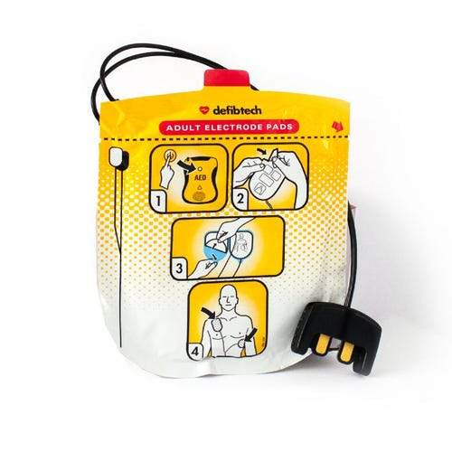 Cardio Partners Lifeline View AED Adult Defibrillation Pads Yellow and White Color with instructions how to use