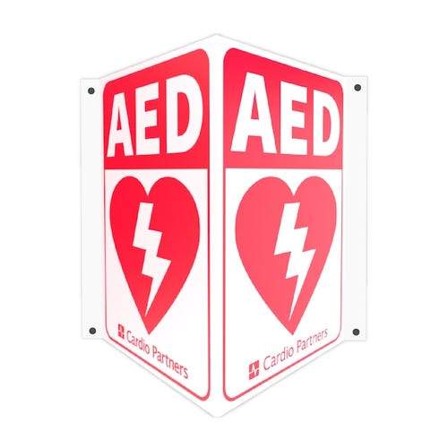 Cardio Partners Triangular AED Wall Sign Red and White Color